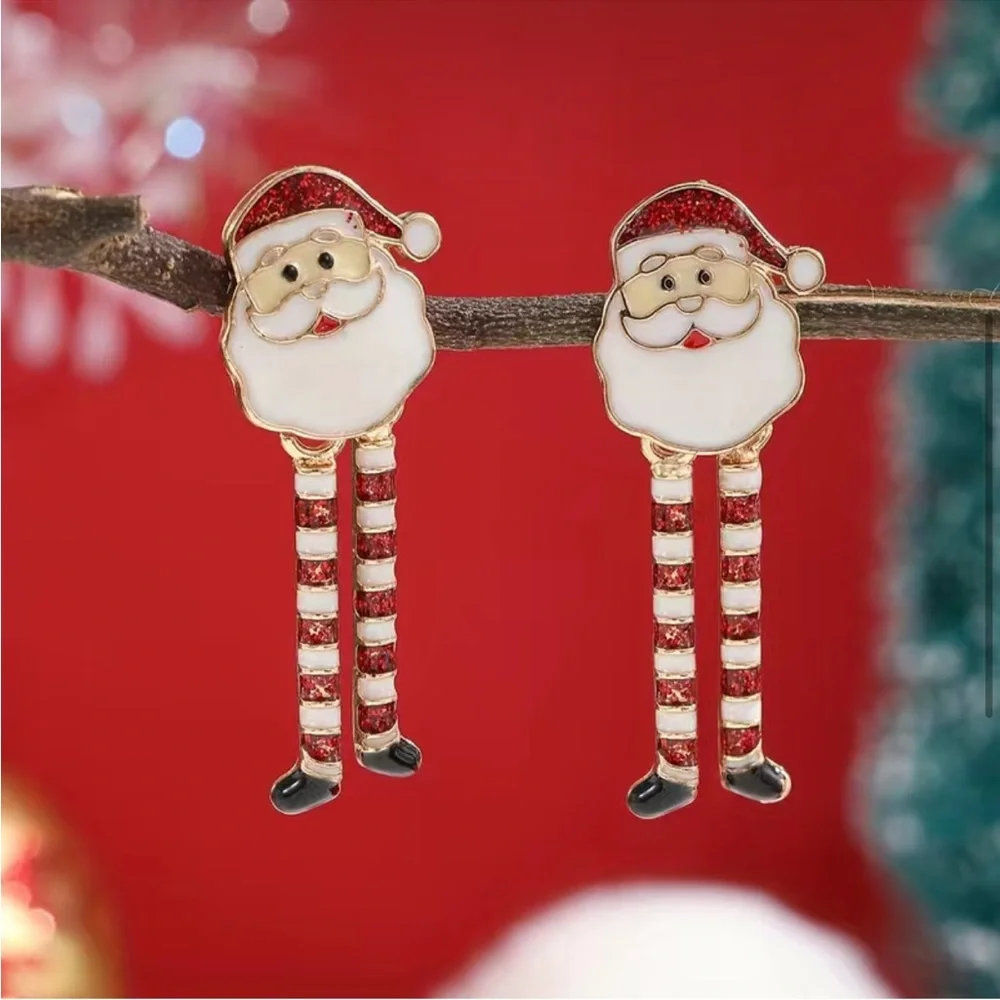 Christmas Santa Claus With Long Legs‎ Enamel Dangle Earrings Cute Party Style